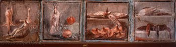 Fresque Nature morte, Le banquet des Romains, Herculanum, Casa dei Cervi, Museo Archeologico di Napoli