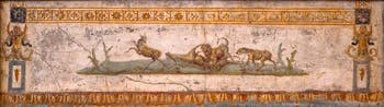 Affresco Leoni che attaccano i caprioli, Pompei, Insula Occidentalis, Museo Archeologico di Napoli