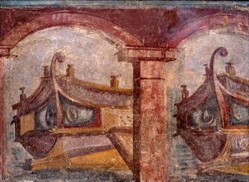 Affresco con prua di navi, Pompei, Insula Occidentalis, Museo Archeologico di Napoli