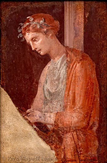 Affresco Ragazza che fa un'offerta, Stabiae, Museo Archeologico di Napoli