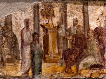 Affresco Ragazza davanti ai magistrati, Pompei, Praedia di Giulia Felice, Museo Archeologico di Napoli