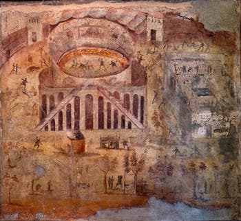 Affresco Rissa sanguinosa nell'anfiteatro, Pompei, Casa della Rissa nell'Anfiteatro, Museo Archeologico di Napoli