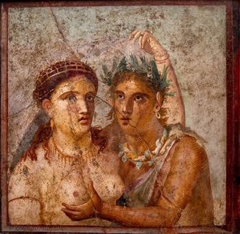 Satiro e Menade, Pompei, Casa di Cecilio Giocondo, Gabinetto erotico, Museo Archeologico di Napoli