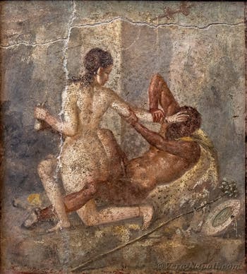 Satiro che cerca di accoppiarsi con un ermafrodito, Pompei, Gabinetto erotico, Museo Archeologico di Napoli