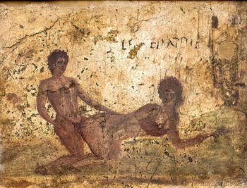 Scena raffigurante un atto sessuale, Pompei, bordello, Museo Archeologico di Napoli