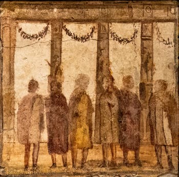 Affresco Incontro tra profumieri, Pompei, Praedia di Giulia Felice, Museo Archeologico di Napoli