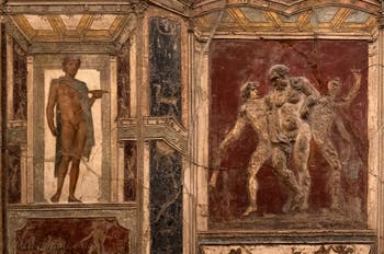 Affresco di Hermes, Satiro e ninfa, Pompei, Casa di Meleagro, Museo Archeologico di Napoli