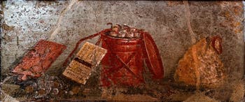 Affresco Strumenti di scrittura e contabilità, Pompei, Museo Archeologico di Napoli