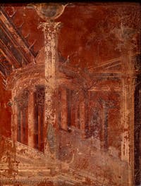 Affresco raffigurante un tempio circolare su sfondo Rosso, Ercolano, Augusteum, Museo Archeologico di Napoli