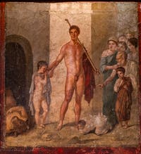 Affresco raffigurante Teseo liberatore degli Ateniesi, Pompei, Casa di Gavius Rufus, Museo Archeologico di Napoli