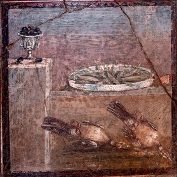 Affresco Piccioni e olive, Pompei, Museo Archeologico di Napoli