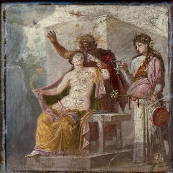 Vecchio satiro ed ermafrodito, Pompei, Casa di Epidio Sabino, Gabinetto erotico, Museo Archeologico di Napoli