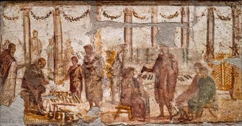 Affresco Vendita di utensili da cucina e calzature, Pompei, Praedia di Giulia Felice, Museo Archeologico di Napoli