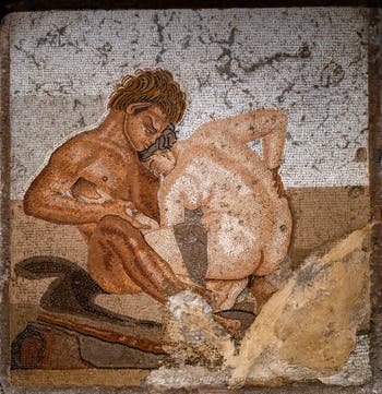 Satiro e ninfa, Pompei, Casa del Fauno, Gabinetto erotico, Museo Archeologico di Napoli