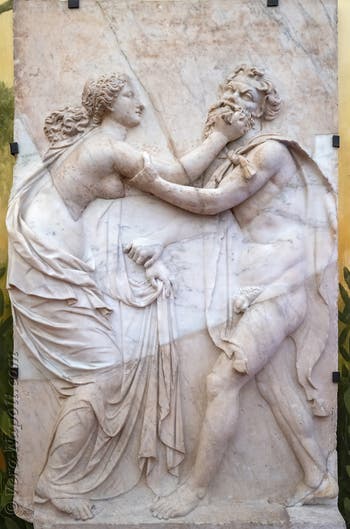 Ninfa e vecchio Satiro, Ercolano, Gabinetto erotico, Museo Archeologico di Napoli