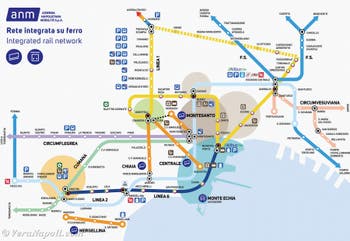 Mappa delle linee della metropolitana e delle funicolari di Napoli in Italia