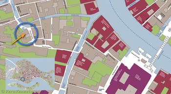 Mappa di Venezia con la Mappa Accesso del negozio Canestrelli a Venezia